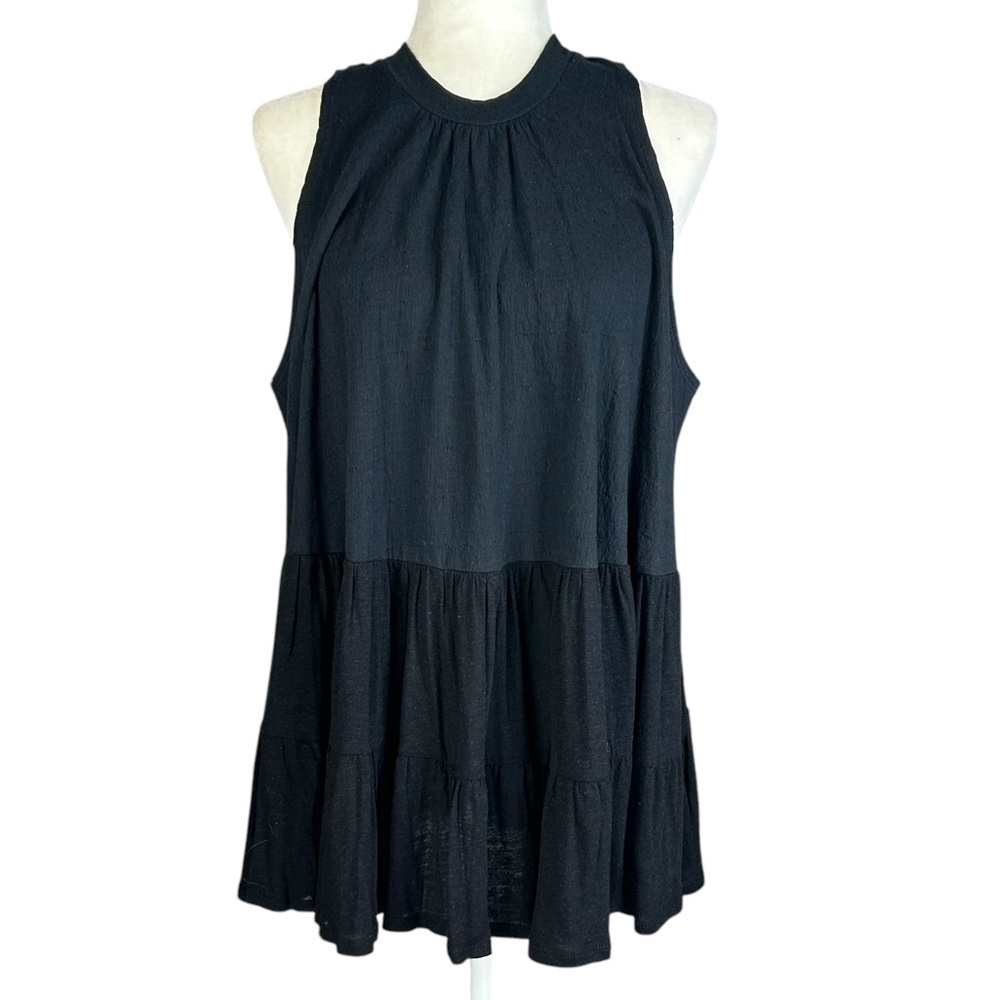 New Free People Black Back Tie Cut-Out Babydoll Tunic Top S Oversized Boho - Picture 2 of 14